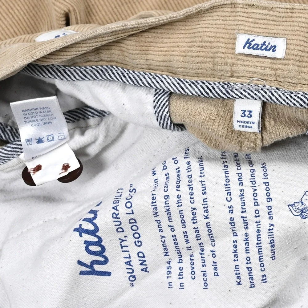 Katin Pipeline Corduroy Pants Men's 33 (34x29.5) Beige Stretch‎ Straight Surf